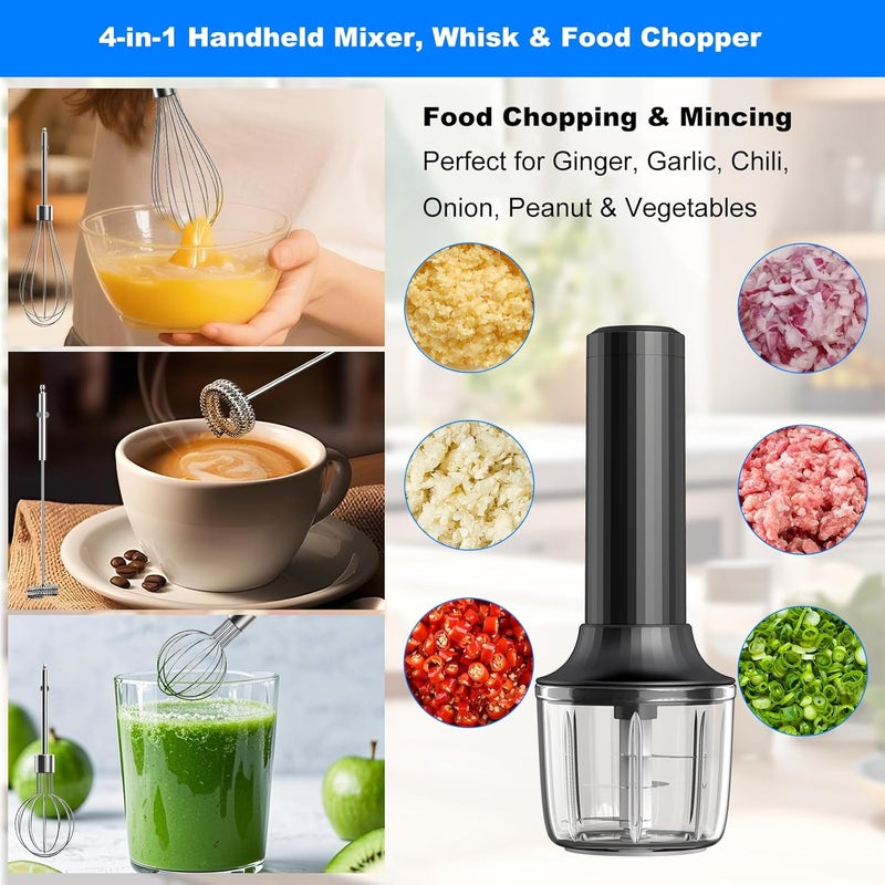 PowCube Electric Hand Mixer with MixgoII, Handheld Mixer Electric Whisk, Rechargeable Cordless Handheld Mixer & Milk Frother, Small Food Chopper for Dicing, Mincing, and Puree, 4-Speed, 10Oz - Image 2